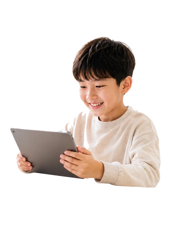 孩子使用平板完成 AiMii 學習體檢