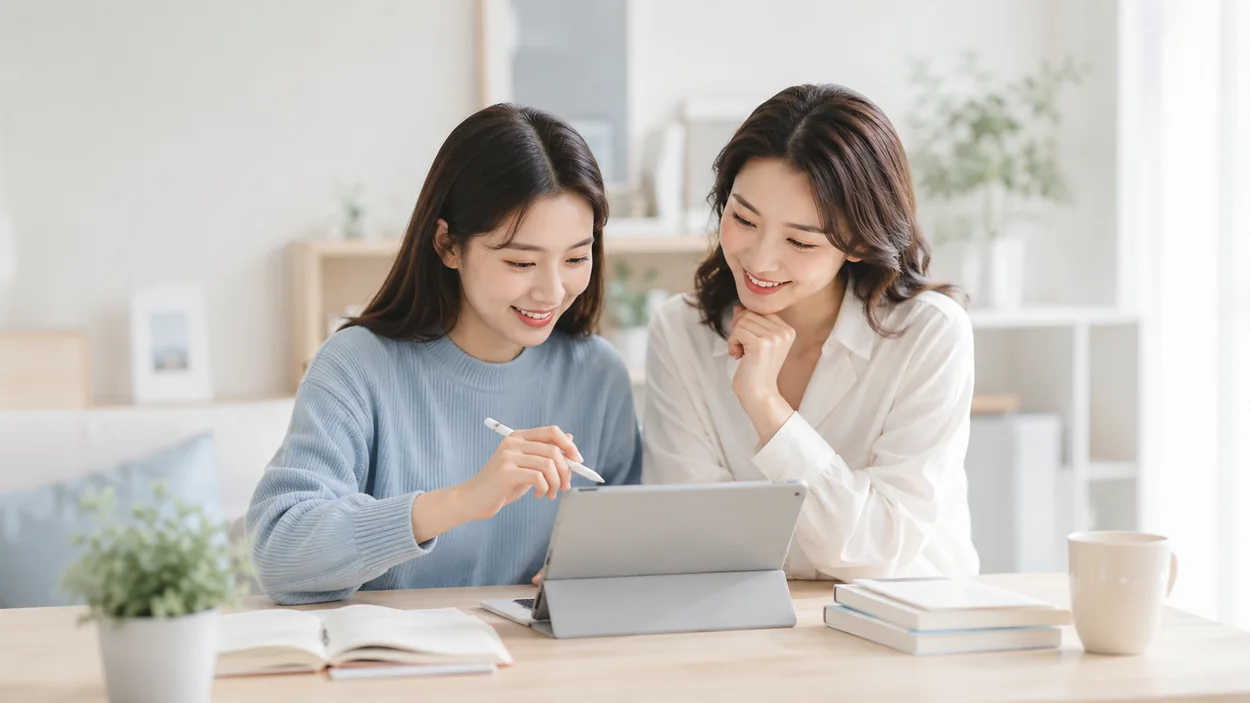 Coach 陪孩子查看平板上的學習狀況