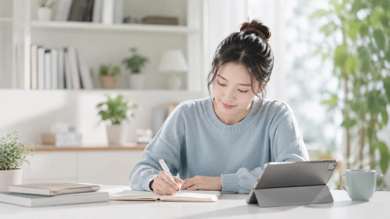 孩子依照每日任務在桌前練習