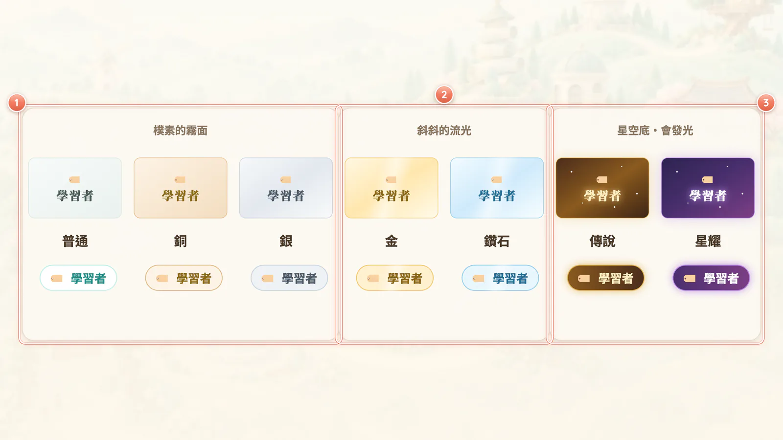 F7-5 七種稀有度的稱號:稱號有七種稀有度:普通、銅、銀、金、鑽石、傳說、星耀。越稀有越閃亮。