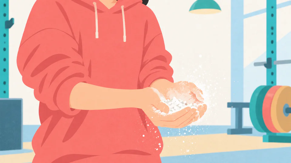 她雙手捧著止滑粉,準備拍手。