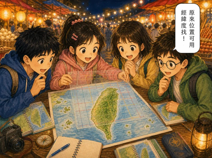 AIMii 產出的實際漫畫:國一地理,位置可以用經緯度找